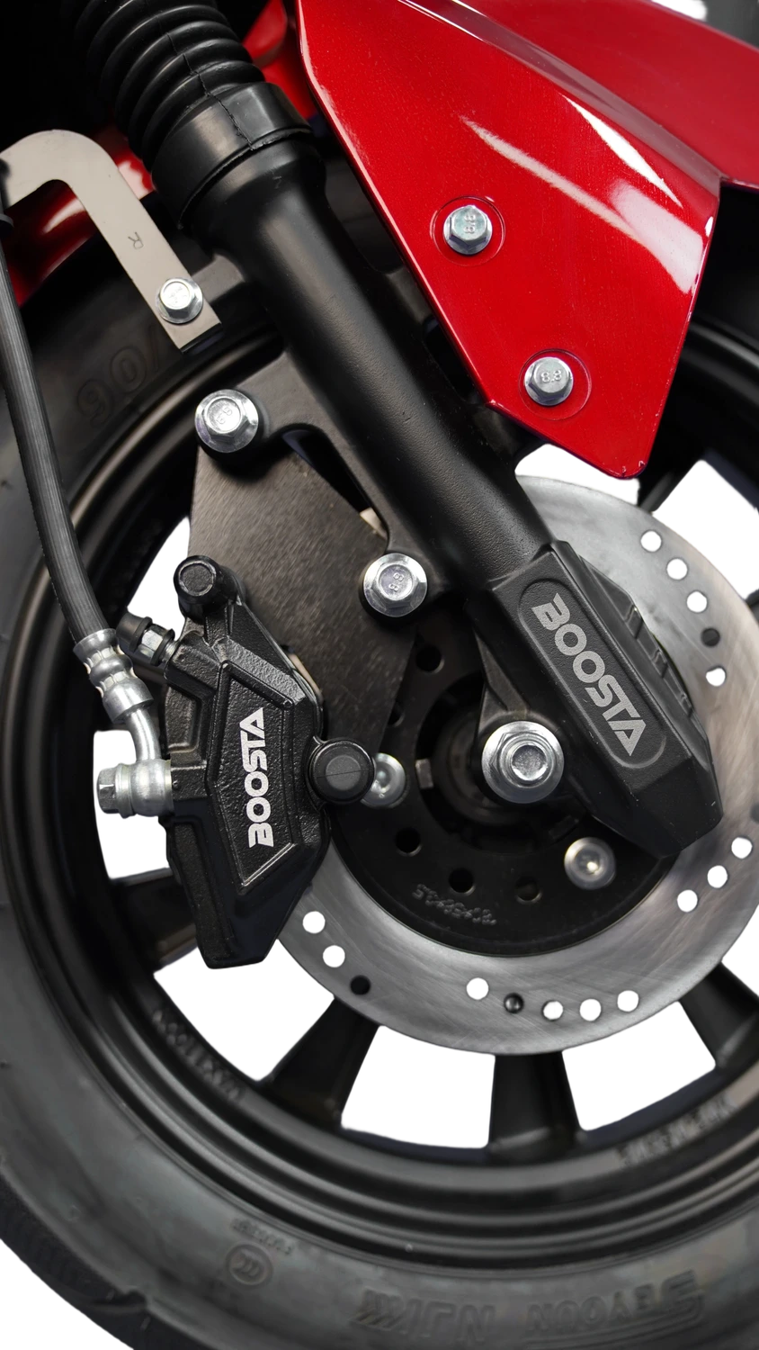 Front and rear disc brakes, up close